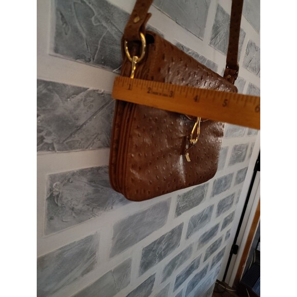 Lederer De Paris Vintage Shoulder Bag Leather Ostrich Print Embellished Tan Y2K - Picture 15 of 15